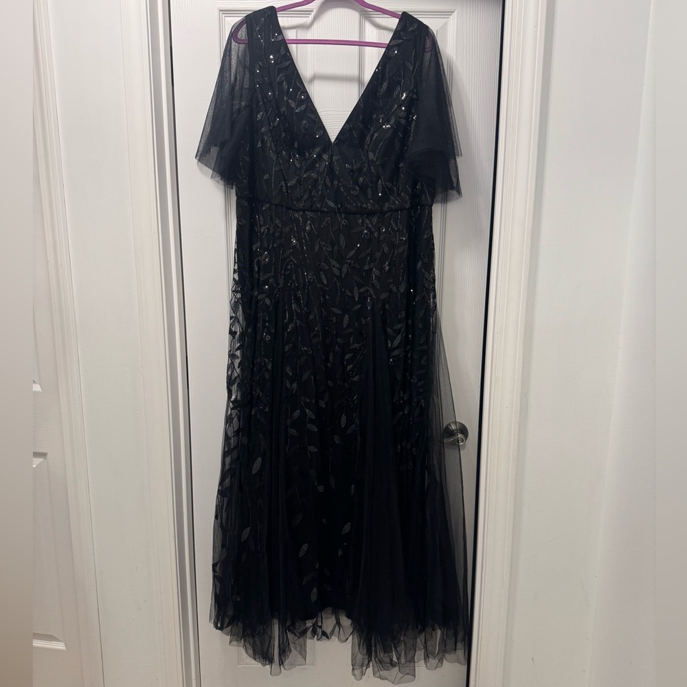 Ever Pretty Black V-Neck Sequin Leaf Tulle Maxi Dress